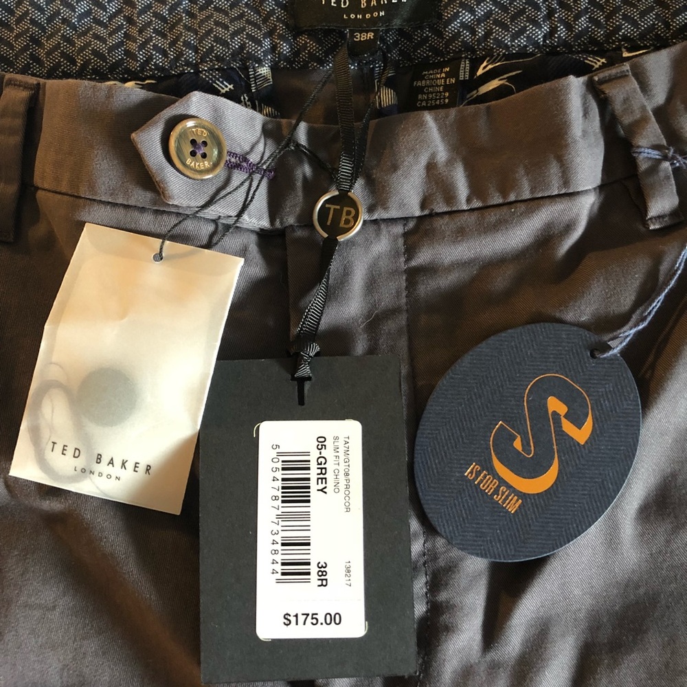 Ted Baker Slate Gray Chinos Sz 38R Slim